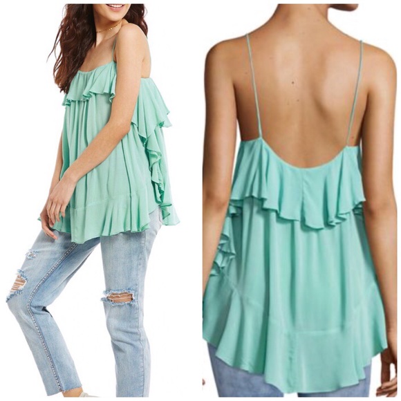 New Free People Woven Cascade Ruffle Cami Top - Picture 1 of 2